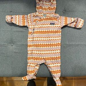 Patagonia Orange One Piece Footies with Full Body Coverage and Hood